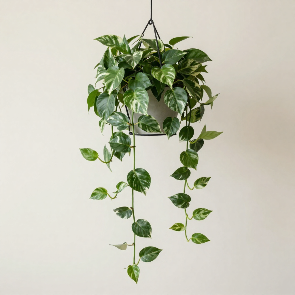 Marble Queen Pothos with variegated foliage